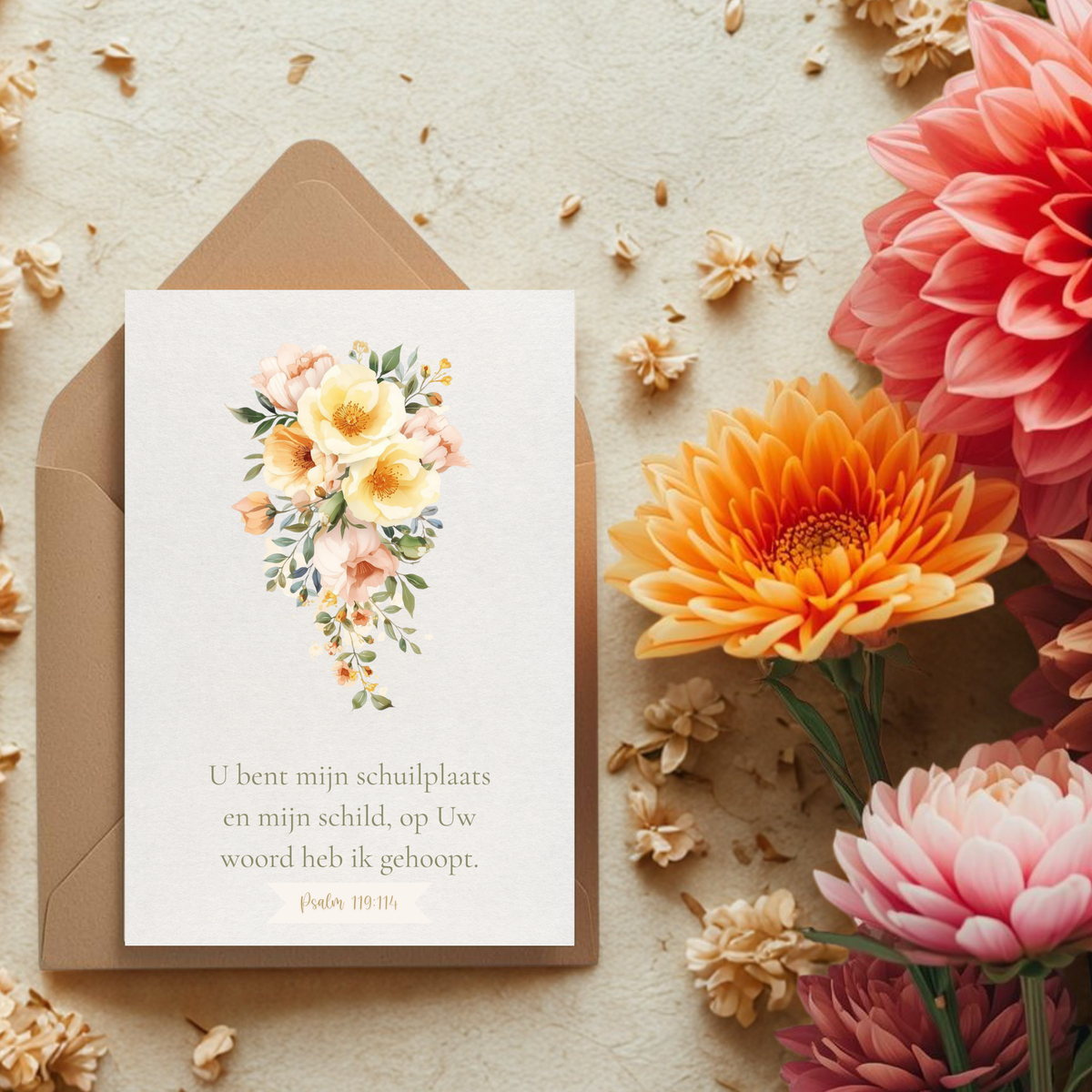 Kaart + kraft envelop || Psalm 119:114 - U bent mijn schuilplaats