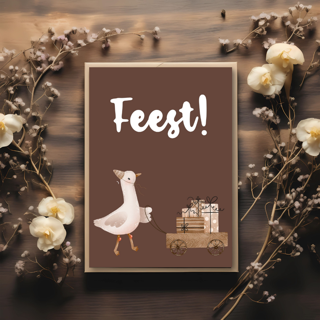 Kaart + kraft envelop || Feest! (gansje)