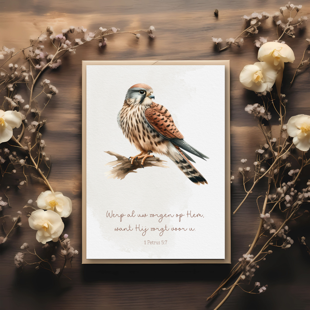 Kaart + kraft envelop || Werp al uw zorgen op Hem - 1 Petrus 5:7