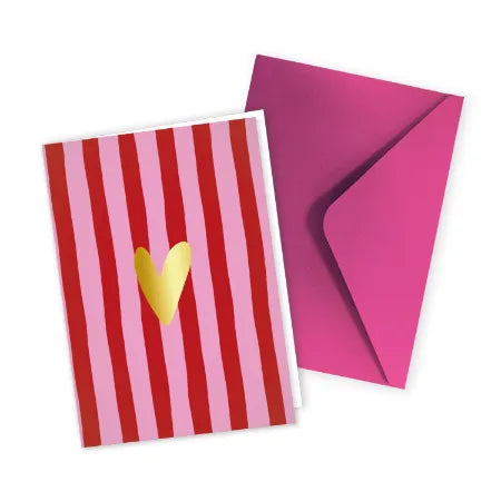 Kaart (dubbel) + kraft envelop || Hartje (roze gestreept)