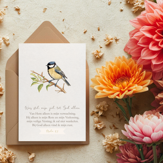 Kaart + kraft envelop || naar psalm 62 (wees stil, koolmees)