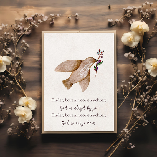 Kaart + kraft envelop || Onder, boven, voor en achter
