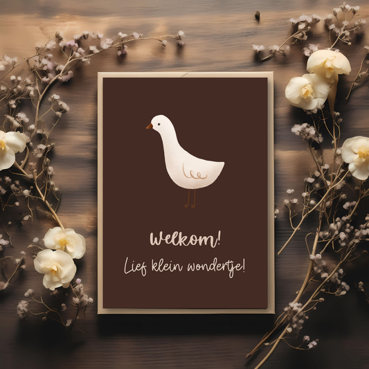 Kaart + kraft envelop || Welkom, lief klein wondertje (gansje)
