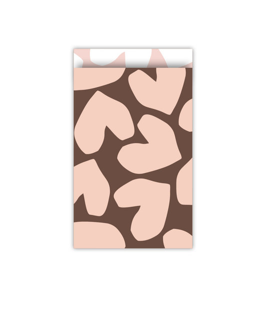 4 cadeauzakjes ''Brown/pink hearts'' || 12x19cm