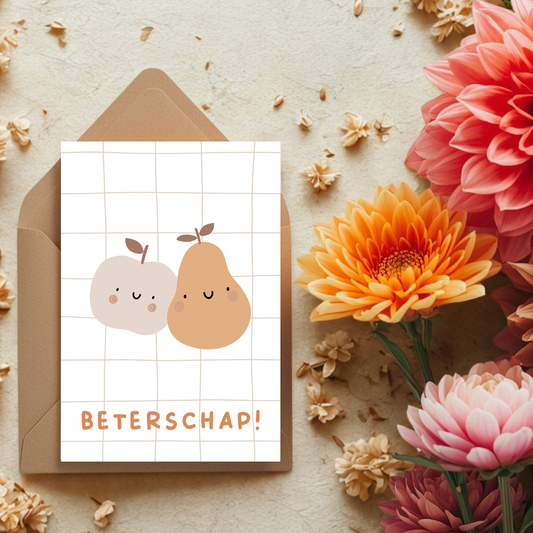 Kaart + kraft envelop || Beterschap, schattig fruit