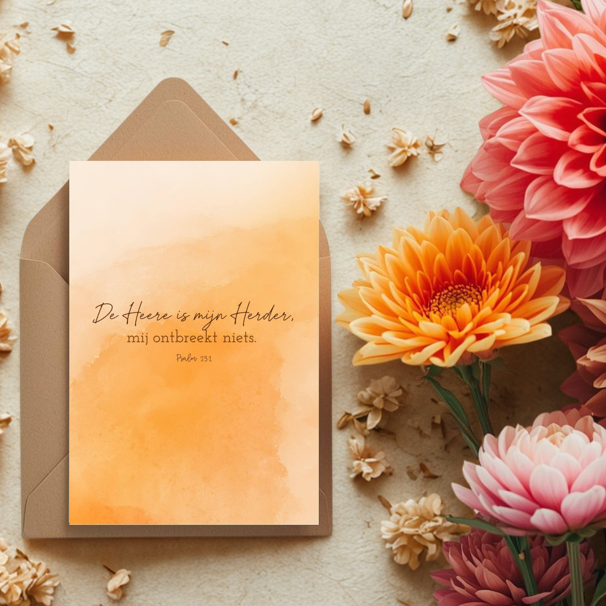 Kaart + kraft envelop || de Heer is mijn Herder (psalm 23) > wit lijntje bovenkant