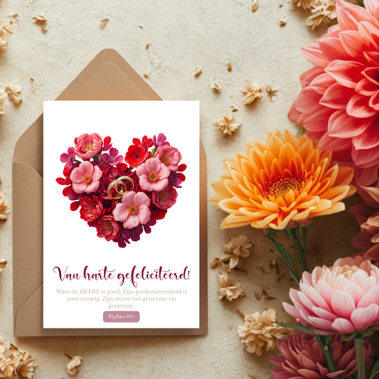Kaart + kraft envelop || Van harte gefeliciteerd, ringen, Psalm 100:5