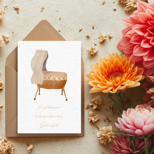 Kaart + kraft envelop || Kostbaar, waardevol en geliefd (wiegje)