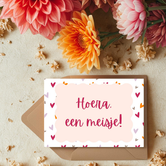 Kaart + kraft envelop || Hoera, een meisje!