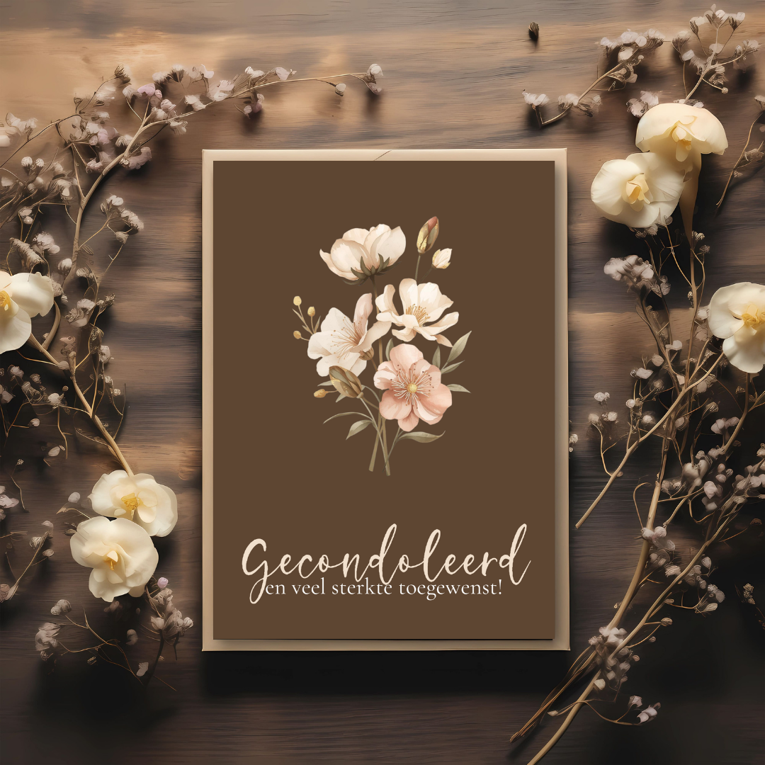 Kaart + kraft envelop || Gecondoleerd (bruine achtergrond)