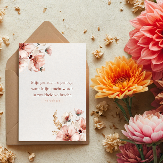 Kaart + kraft envelop || Mijn genade is u genoeg - 2 Korinthe 12:9