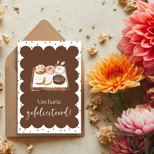 Kaart + kraft envelop || Gefeliciteerd, donuts