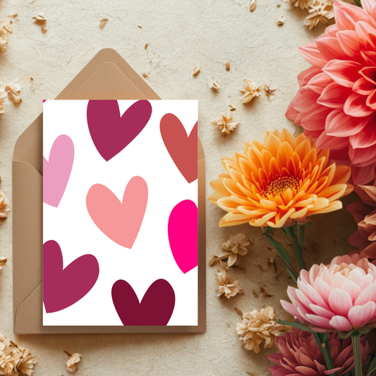 Kaart + kraft envelop || Roze hartjeskaart