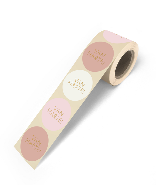 Stickers ''Van Harte'' - wit-roze || 9 stuks