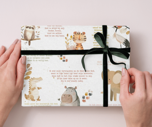 Christelijk inpakpapier met dieren en kinderliedjes | 30 × 70 cm