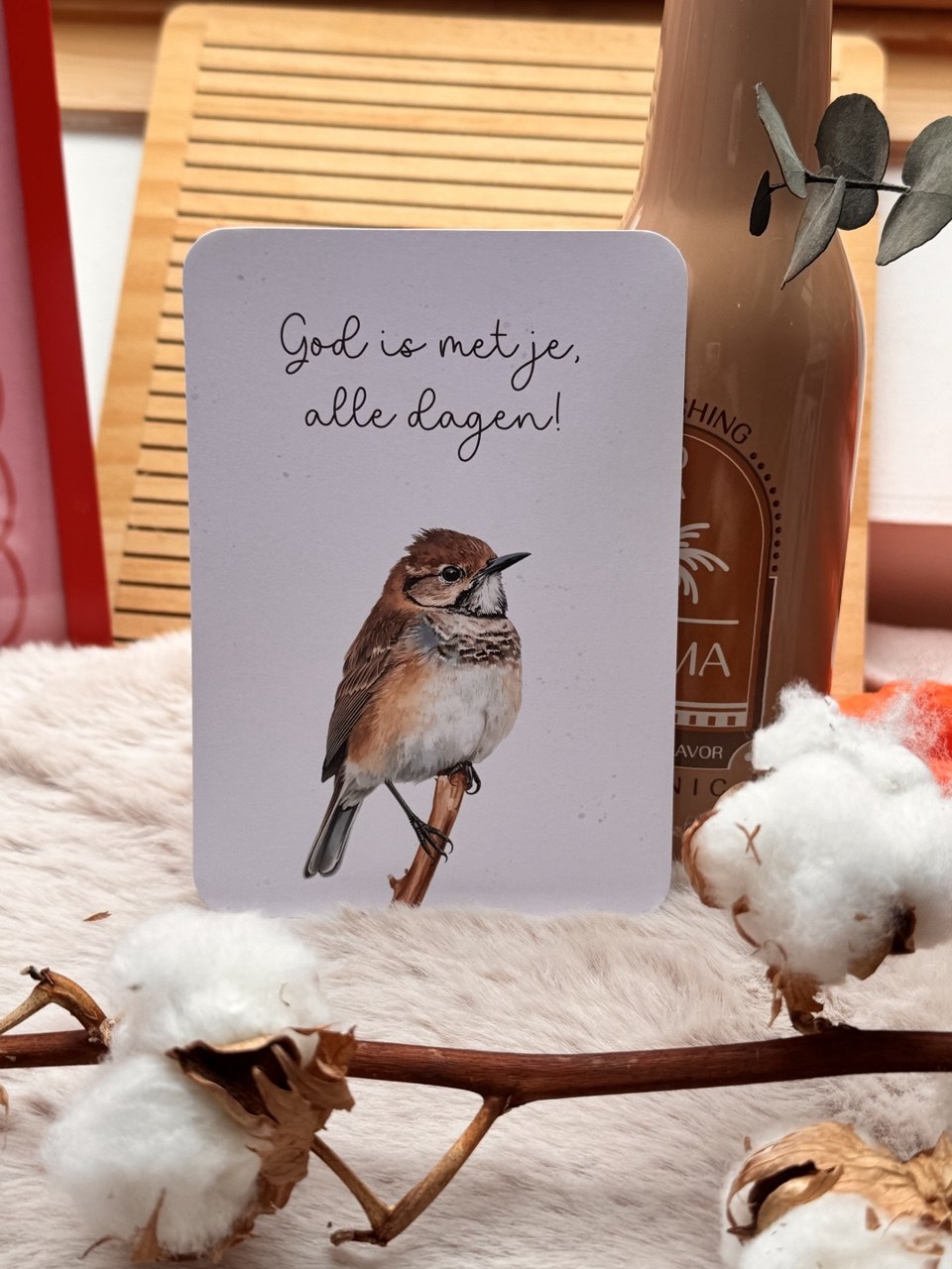 Kaart + kraft envelop || God is met je, alle dagen (vogel)