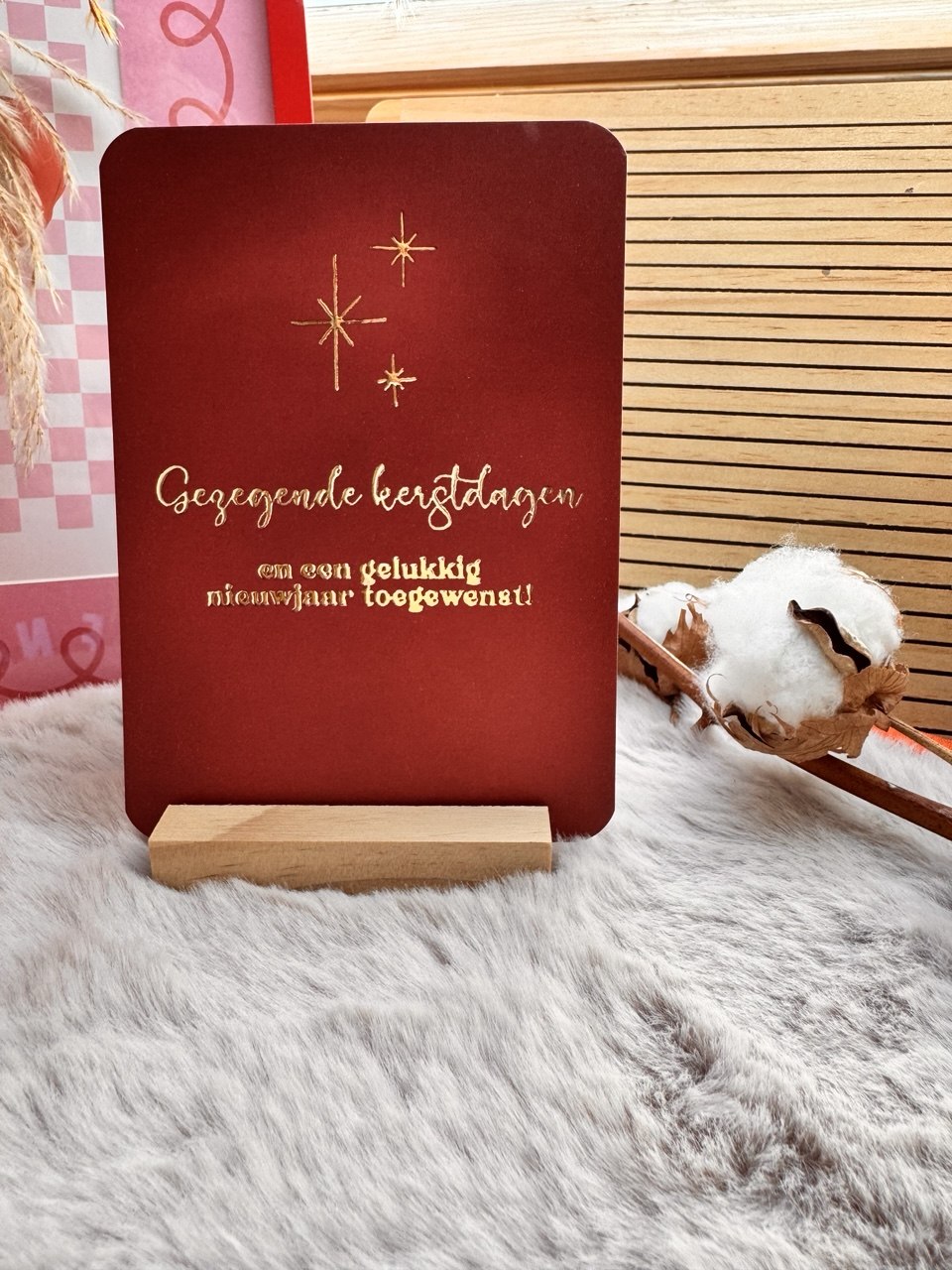 Kaartensetje Kerst + enveloppen || 5 kaarten, goudfolie, ronde hoeken
