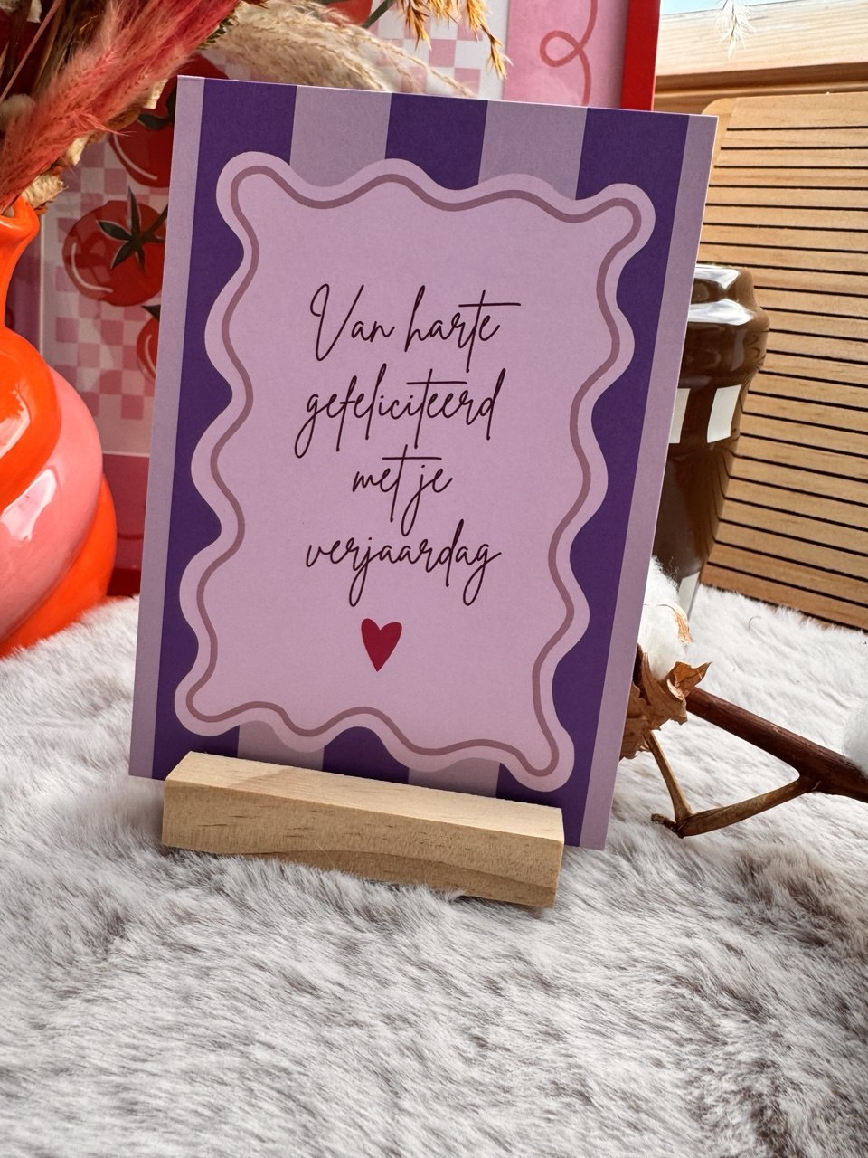 Kaart + kraft envelop || Gefeliciteerd, paars
