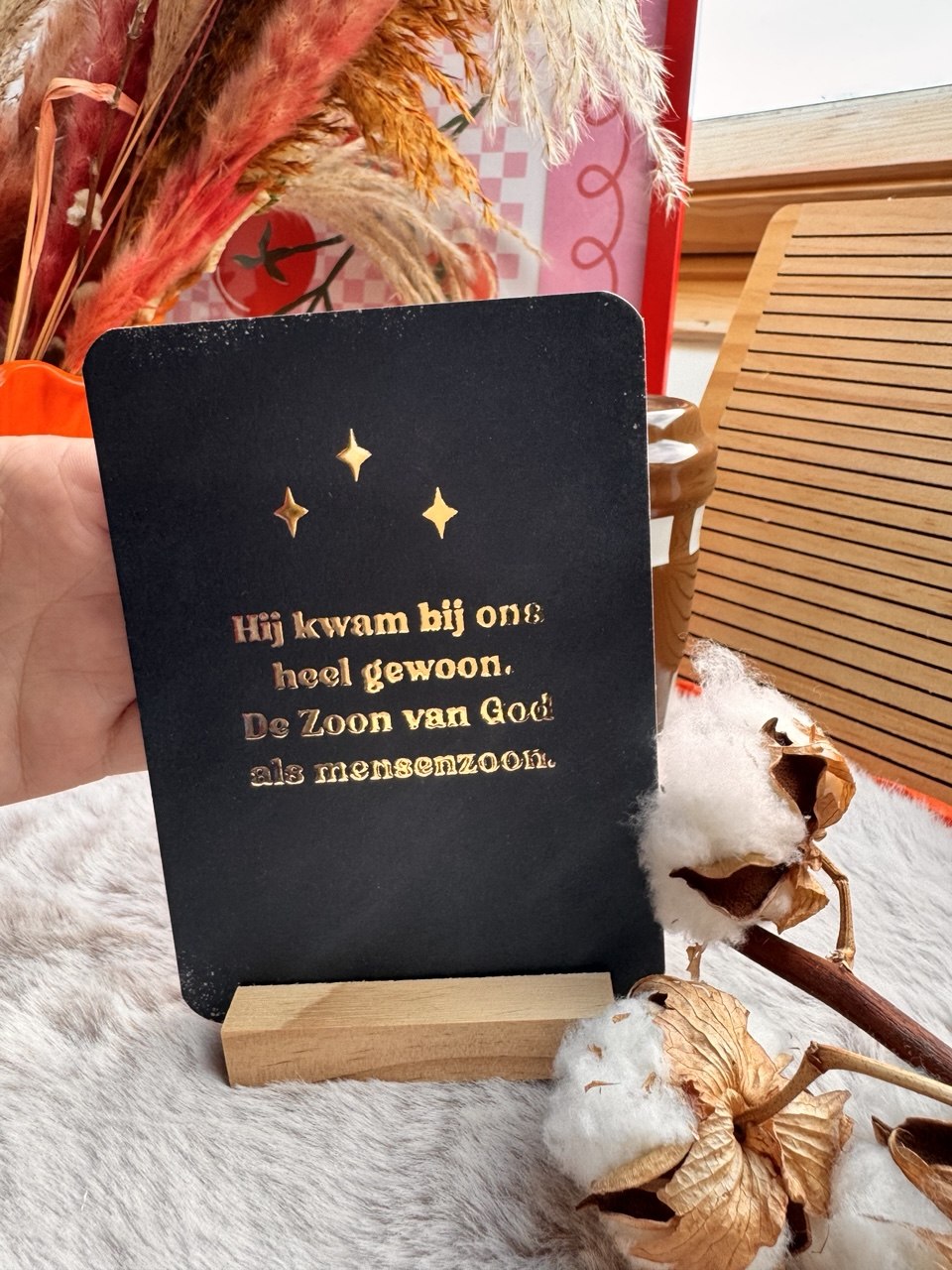Kaart, ronde hoeken + envelop || Hij kwam bij ons heel gewoon