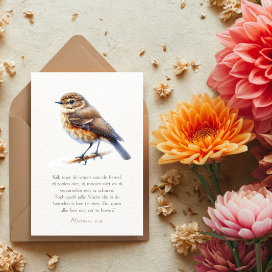 Kaart + kraft envelop || Kijk eens naar de vogels (Mattheüs)