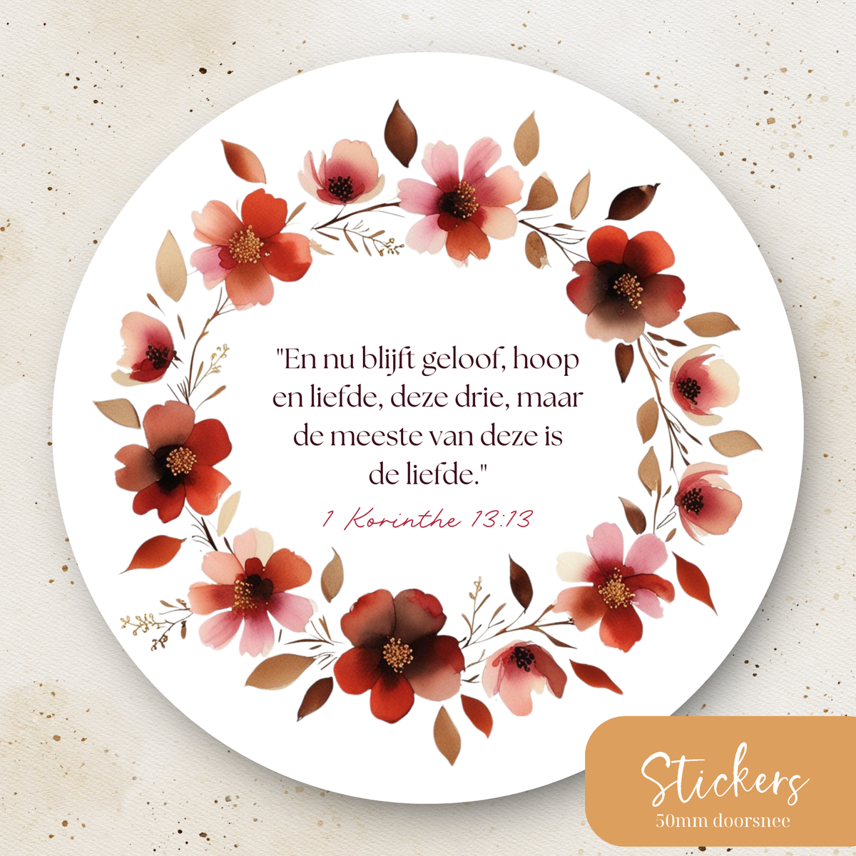 Stickers ''1 Kortinthe 13: geloof, hoop en liefde'' || 9 stuks || 50mm