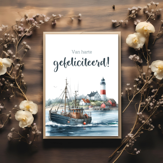 Kaart + kraft envelop || Gefeliciteerd - Marine