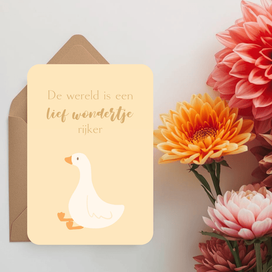 Kaart + kraft envelop || Lief wondertje (gansje) - zachtgeel