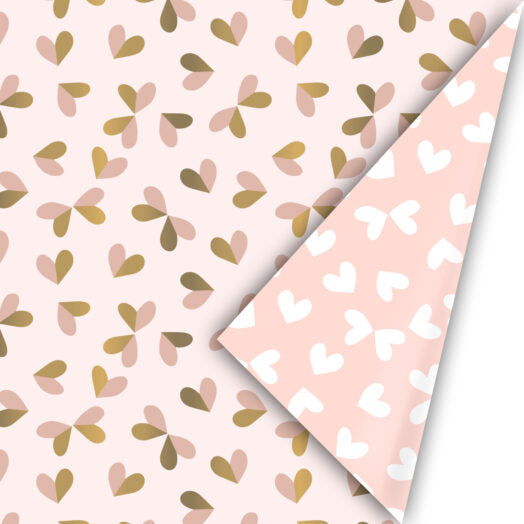 Inpakpapier Duo Hearts | Zachtroze & goud | 30 × 300 cm