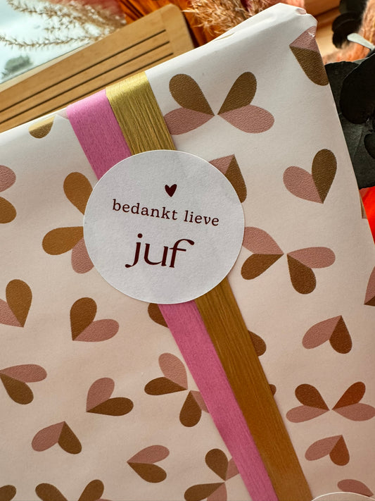 Stickers ''Bedankt lieve juf (bordeaux)'' || 6 stuks || 40mm