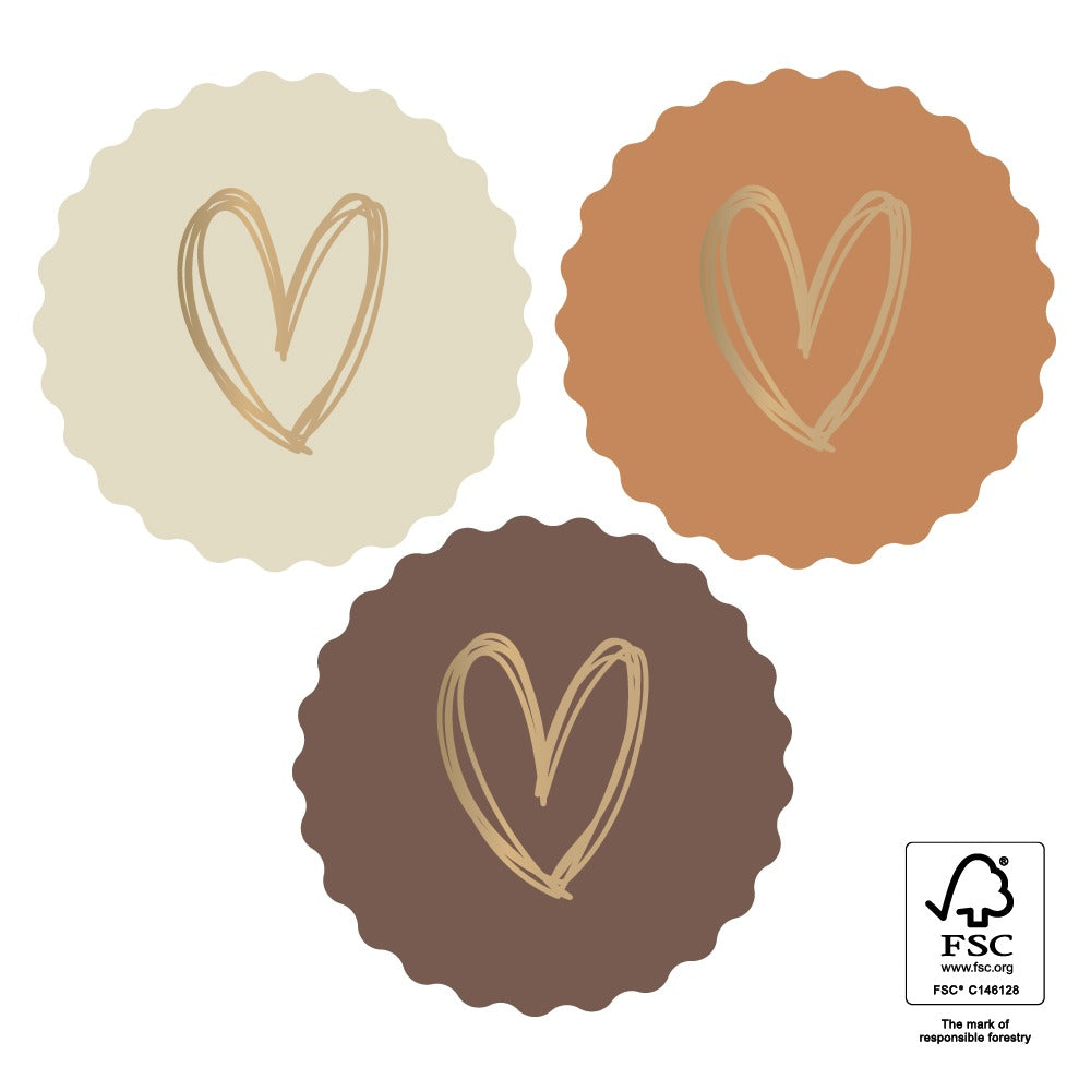 Stickers ''bruine hartjes'' || 9 stuks || 55mm