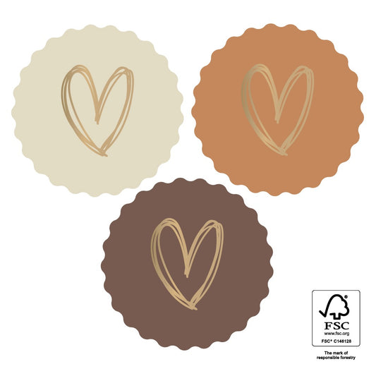 Stickers ''bruine hartjes'' || 9 stuks || 55mm