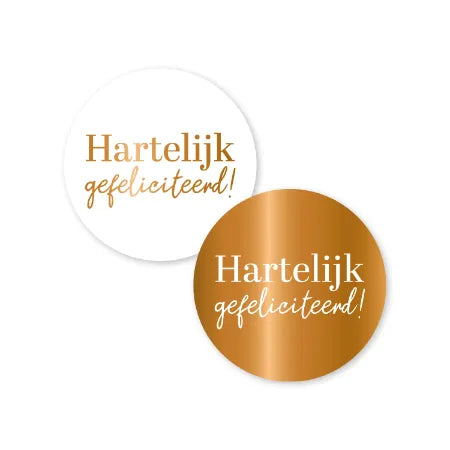 Stickers ''Hartelijk gefeliciteerd brons/wit'' || 9 stuks